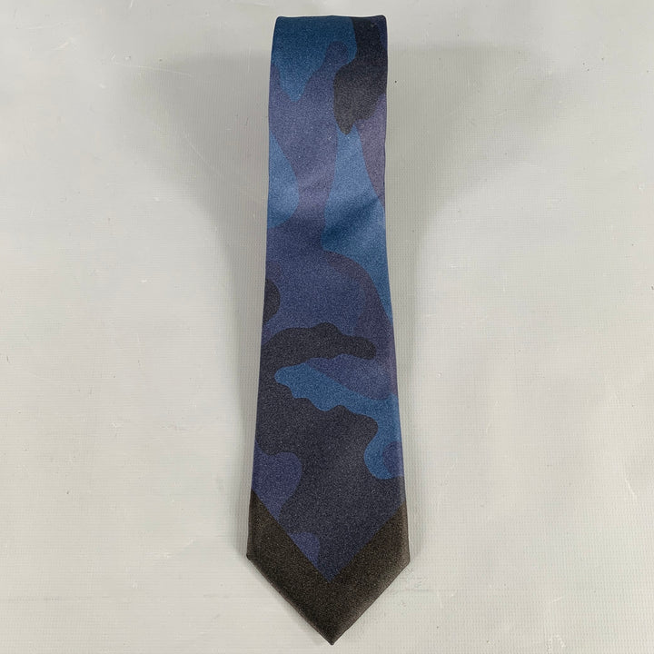 VALENTINO Navy Black Camouflage Silk Tie