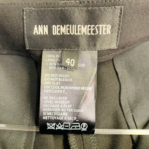 ANN DEMEULEMEESTER Size 8 Black Wool Flat Front Ankle Slit Dress Pants