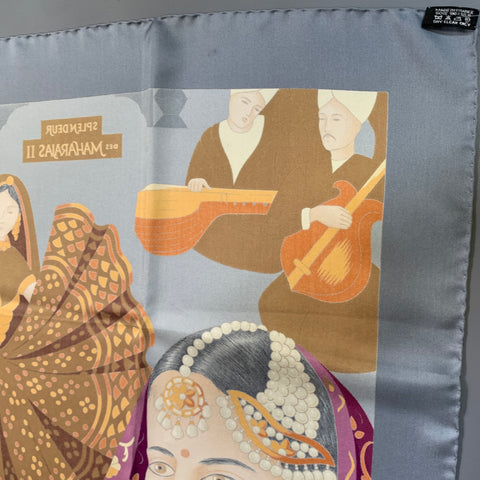 HERMES Grey Multi-Color Print Silk Scarves