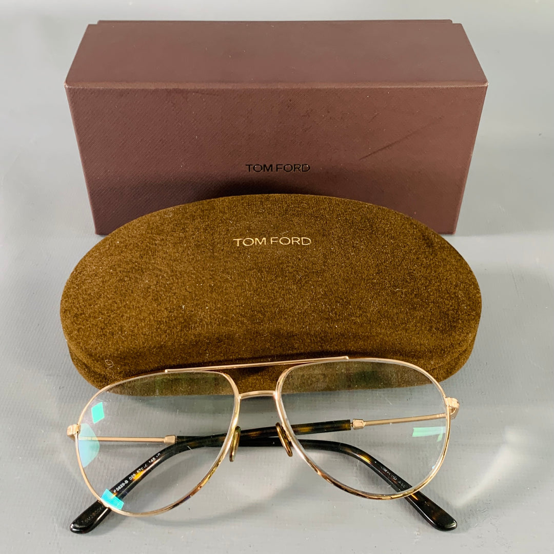 TOM FORD Gold Tortoiseshell Metal Aviator Sunglasses