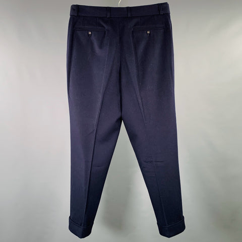 OFFICINE GENERALE Size 32 Navy Wool Pleated Belted Casual Pants