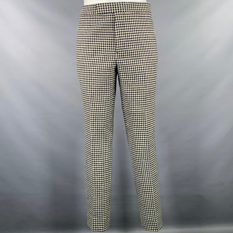 BLACK FLEECE Size 38 Black White Checkered Wool Notch Lapel Suit