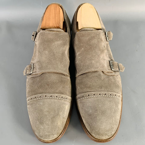 JOHN VARVATOS Size 9.5 Grey Suede Perforated Double Monk Strap Loafers