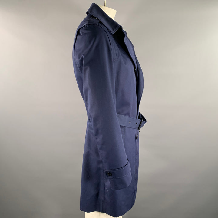 HUGO BOSS Size 42 Navy Polyester Blend Double Breasted Trenchcoat