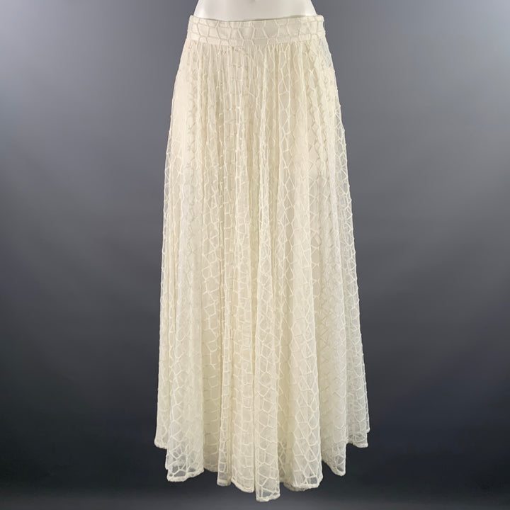 AKRIS Size 12 Cream Ivory Polyamid Wool Blend Lace Maxi Skirt