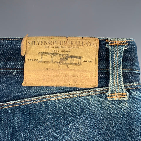 STEVENSON OVERALL CO. Size 38 Blue Distressed Cotton Selvedge Japanese Denim Button Fly Jeans