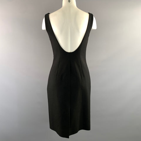 CELINE Size S Black Wool Low Back Knee Length Cocktail Dress