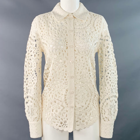 PARIS ATELIER Size XS Cream Cotton Blend Crochet Cropped Shirt