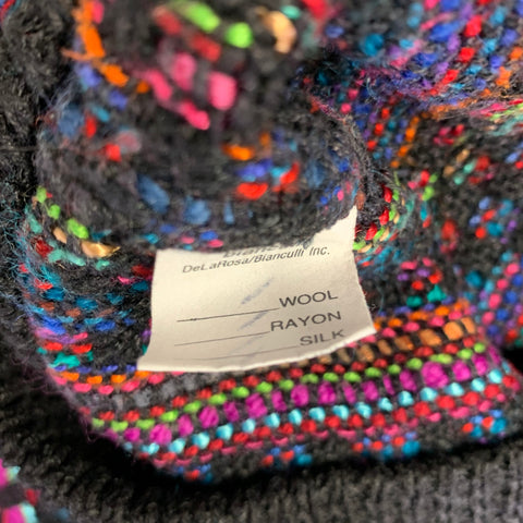BIANCULLI Size S Black Multi Color Woven Wool Blend Crew Neck Sweater