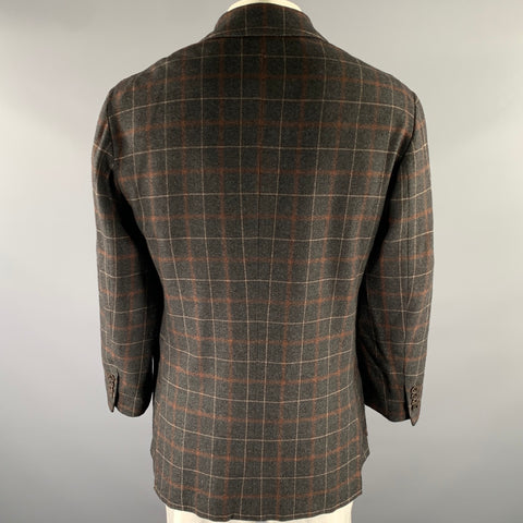 KITON Size 40 Grey Brown Plaid Cashmere Notch Lapel Sport Coat