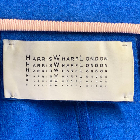 HARRIS WHARF LONDON Size 6 Royal Blue Wool Textured Notch Lapel Snaps Coat