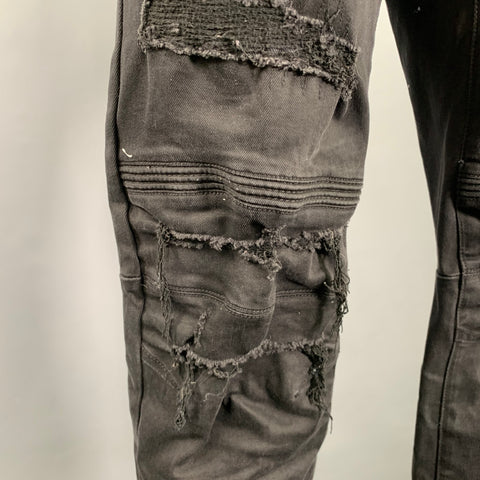 SMOKE RISE Size 40 Black Distressed Cotton Blend Jeans