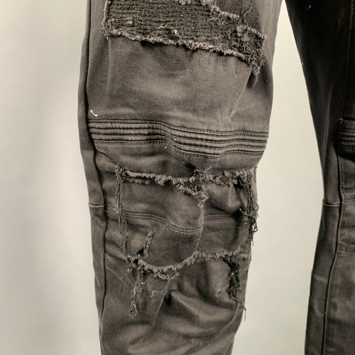 SMOKE RISE Size 40 Black Distressed Cotton Blend Jeans