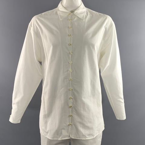CLAUDE MONTANA Size L White Cream Cotton Pointed Collar Long Sleeve Shirt