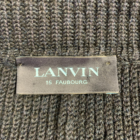 LANVIN Size M Navy Knit Merino Wool 2 Pockets Cardigan