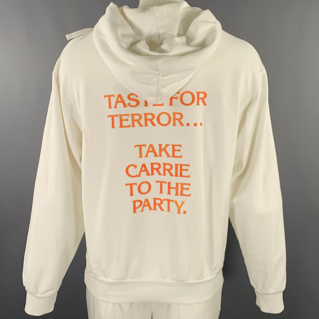 JW ANDERSON Size L White Multi Color Carrie Print Cotton Hooded Sweatshirt