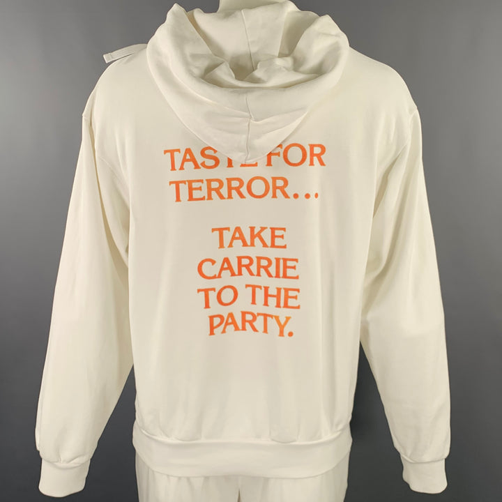 JW ANDERSON Size L White Multi Color Carrie Print Cotton Hooded Sweatshirt
