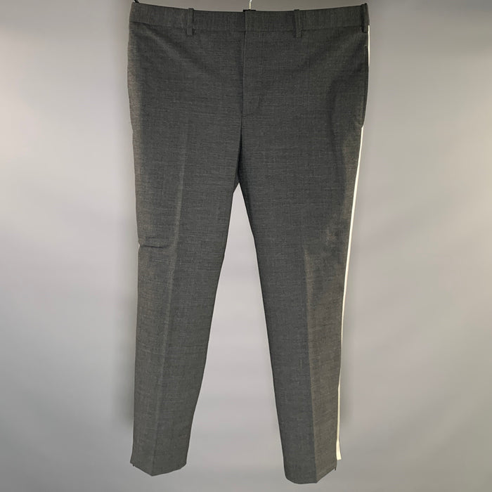NEIL BARRETT Size 36 Grey Heather Stripe Polyester &  Wool Flat Front Dress Pants