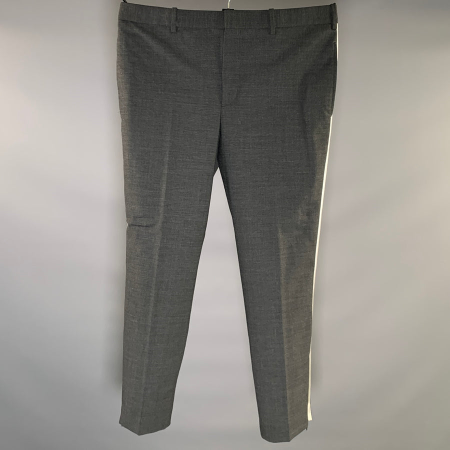 NEIL BARRETT Size 36 Grey Heather Stripe Polyester &  Wool Flat Front Dress Pants