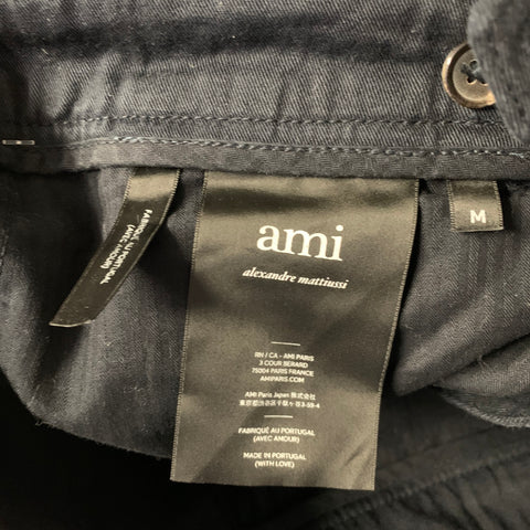 AMI Size 32 Navy A19T617.215 Solid Cotton Pleated Casual Pants