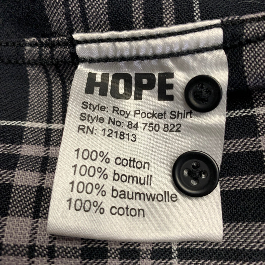 HOPE Size L Black Grey Plaid Cotton One Pocket Long Sleeve Shirt