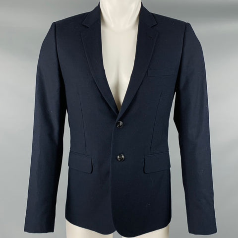 SAINT LAURENT Talla 36 Abrigo deportivo con solapa de muesca de lana azul marino