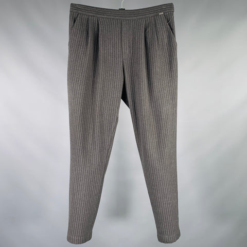 FITH Size S Grey White Pinstripe Polyester Blend Elastic Waistband Dress Pants