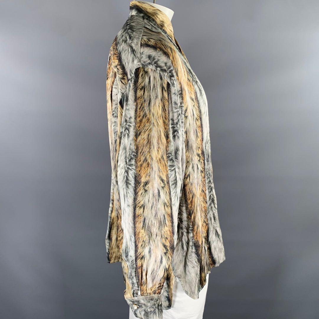 ACNE STUDIOS Size L Tan Black Grey Animal Print Long Sleeve Shirt