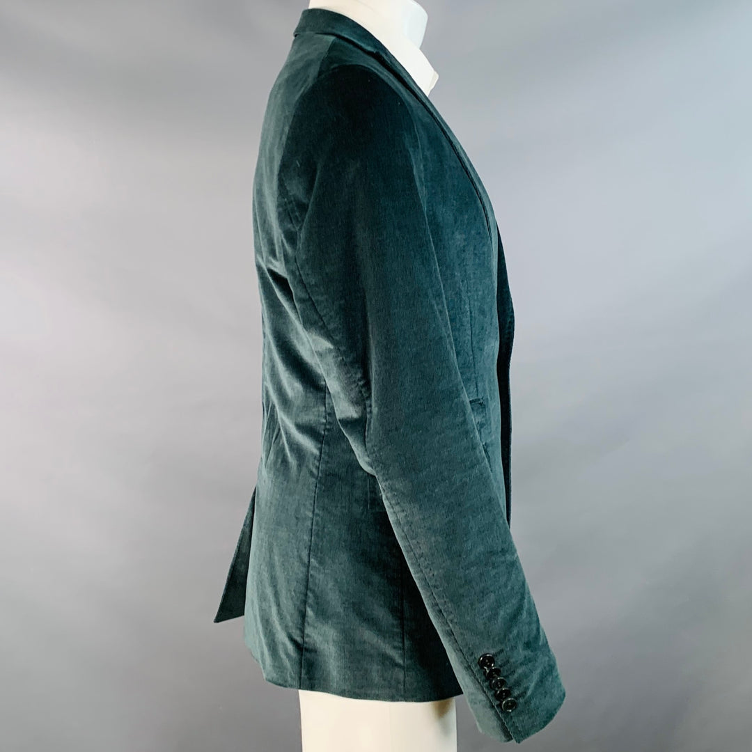 DRYKORN Size 40 Forest Green Corduroy Cotton Blend Peak Lapel Sport Coat