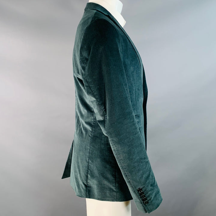 DRYKORN Size 40 Forest Green Corduroy Cotton Blend Peak Lapel Sport Coat