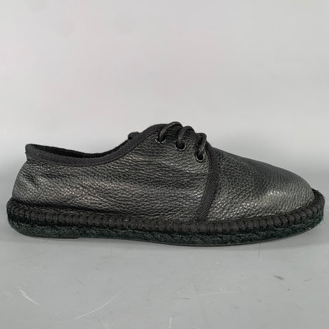 SAINT LAURENT Size 8 Black Crackled Leather Yacht Lace Up Shoes