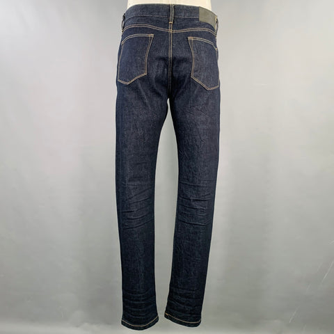 BUCK MASON Size 34 Maverick Slim Navy Contrast Stitch Cotton Blend Button Fly Jeans