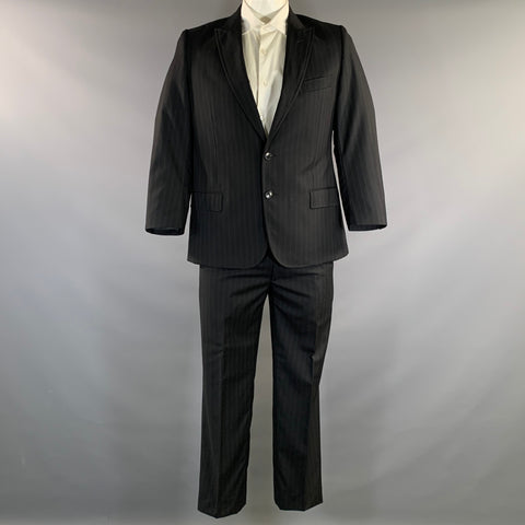 DOLCE & GABBANA Chest Size 42 Black Navy Stripe Wool Peak Lapel 36 27 Suit
