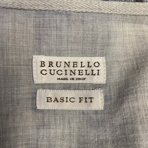 BRUNELLO CUCINELLI Size M Blue Brown Plaid Linen Button Down Long Sleeve Shirt
