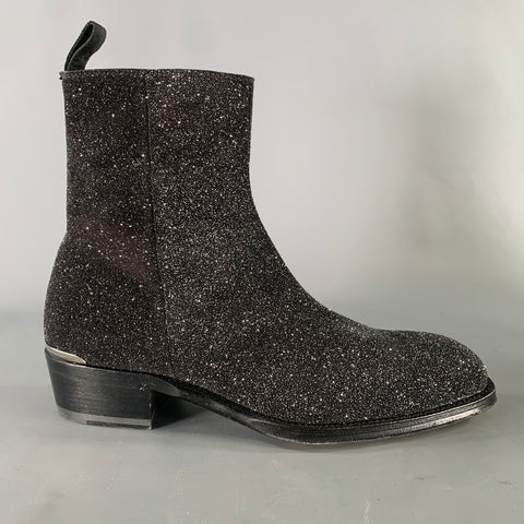 ALEXANDER MCQUEEN Size 7 Black Silver Metallic Leather Zip Up Boots