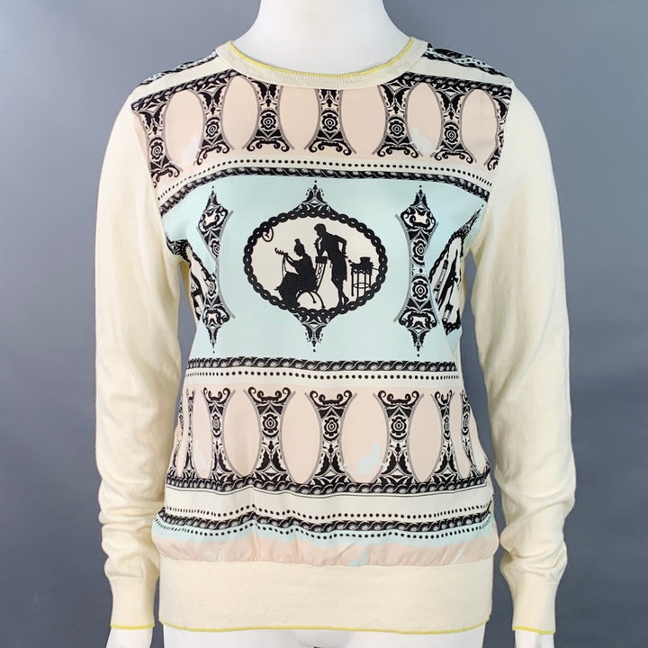 TED BAKER Size L Aiesha Cream Pink Blue Cotton Figures Mixed Fabrics Pullover