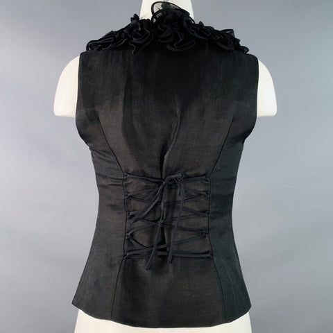 ANNE FONTAINE Size 4 Maria Black Linen Silk Embellishment Sleeveless Bustier Dress Top