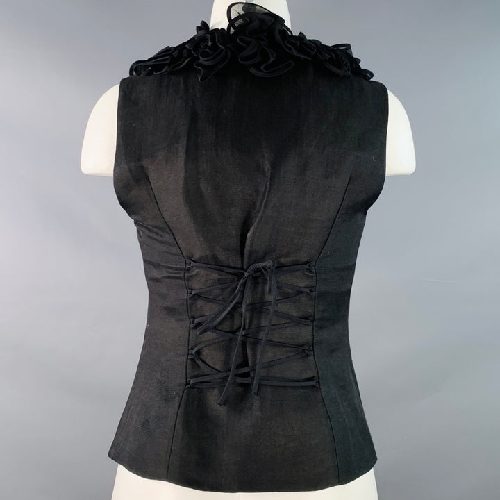 ANNE FONTAINE Size 4 Maria Black Linen Silk Embellishment Sleeveless Bustier Dress Top