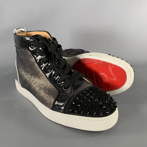 CHRISTIAN LOUBOUTIN Size 8.5 Black Metallic Studded Sneakers