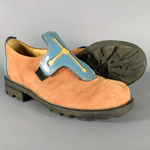 JOHN FLUEVOG Size 10 Tan Blue Cross Suede Slip On Loafers