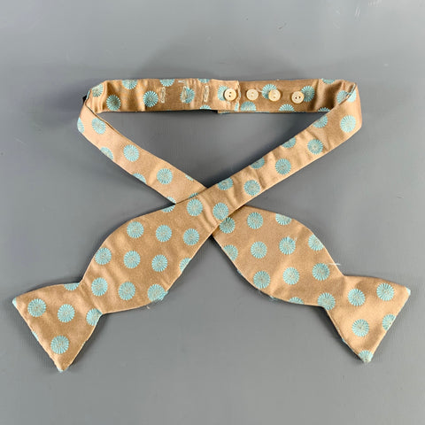 NEIMAN MARCUS Taupe Blue Abstract Floral Silk Satin Bow Tie