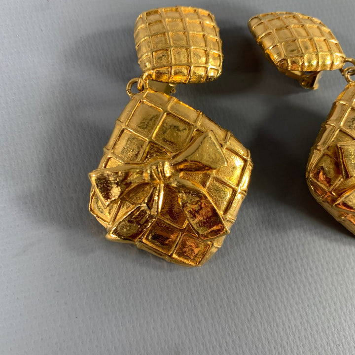 CHANEL Gold Tone Diamond Logo Clip-On Earrings