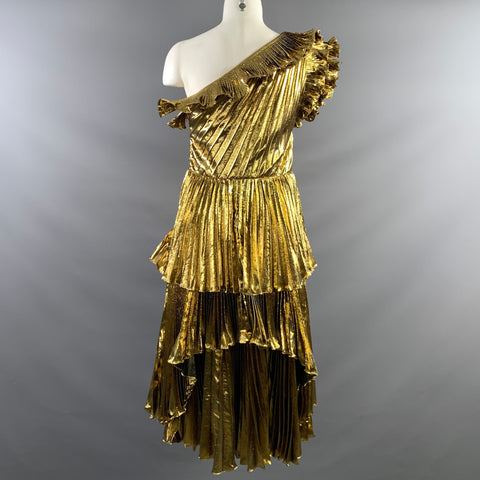 ALTUZARRA FW2019 Size 6 Gold Metallic One Shoulder Dress