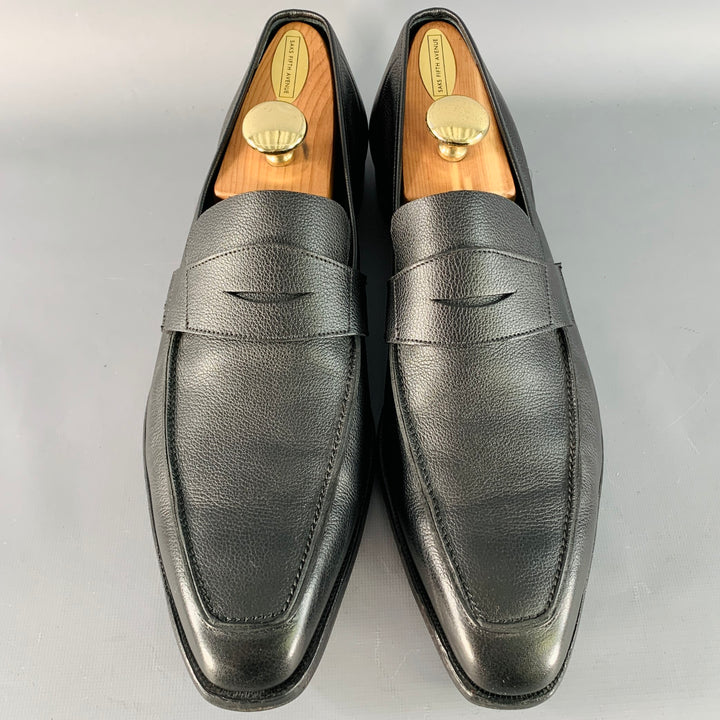 GEORGE CLEVERLEY Size 12 Black Pebble Grain Leather Penny Loafers