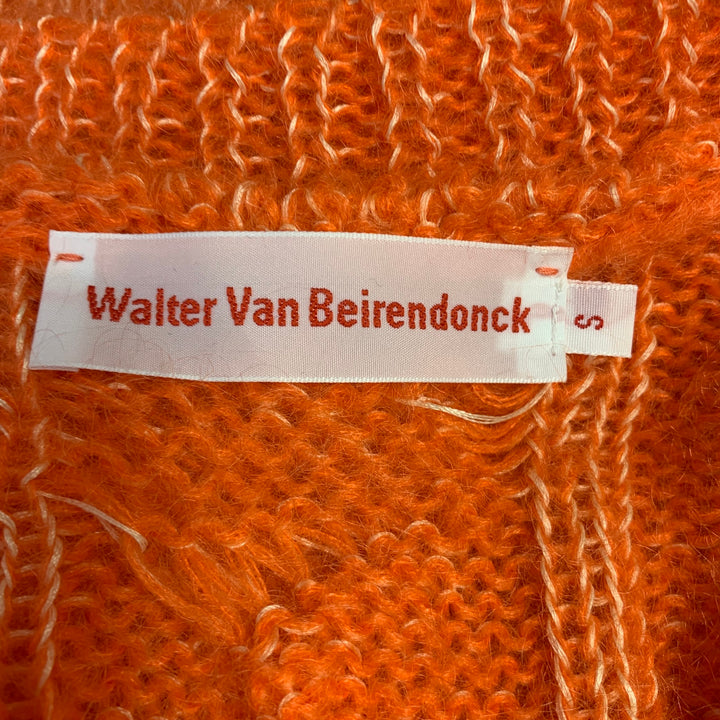 WALTER VAN BEIRENDONCK Size S Orange White Oversized Knit Mohair Blend Vest
