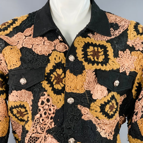 EARTHLING VIP Size M Poetic Lust Black Brown Lace Cotton Trucker Jacket