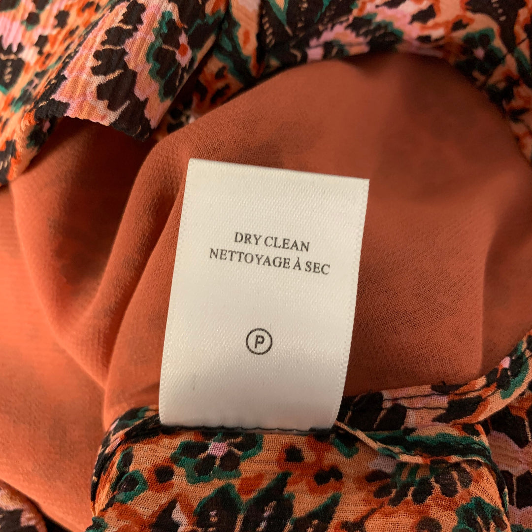 A.L.C. Size 8 Orange Pink Silk Floral Neck Tie Top