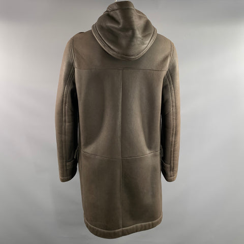 MARC JACOBS Size XXL Brown Black Leather Hooded Coat