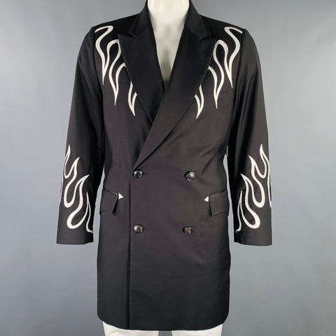 IROQUOIS Size 42 Black White Embroidery Double Breasted Coat