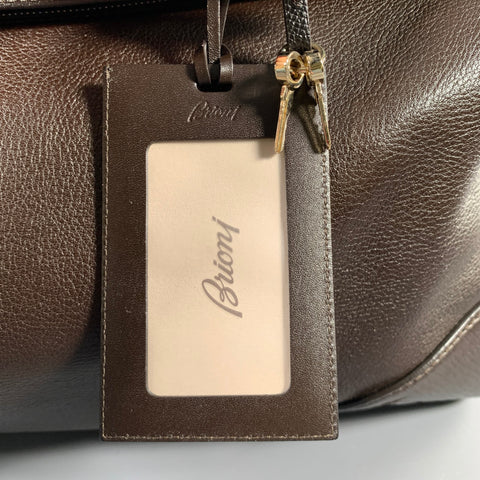 BRIONI Brown Pebble Grain Leather Duffle Bags